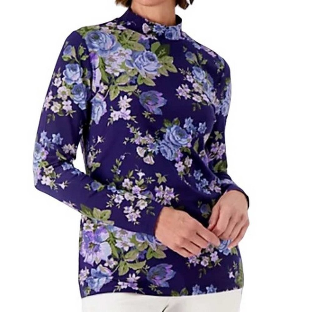Isaac Mizrahi Live! Print Mock Neck Long Sleeve Top XX SMALL (5556)